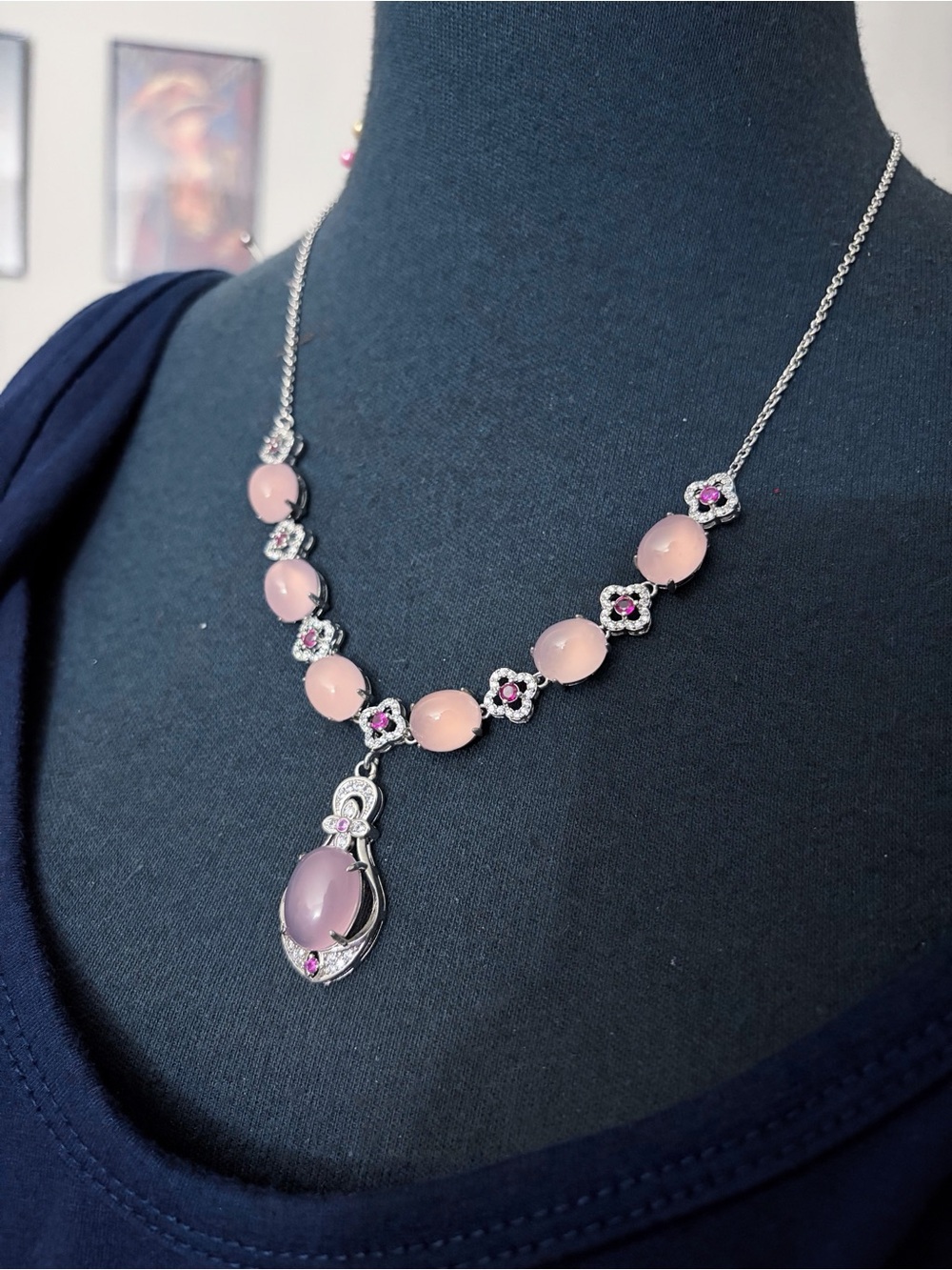 Pink Cat Eye Jade Necklace